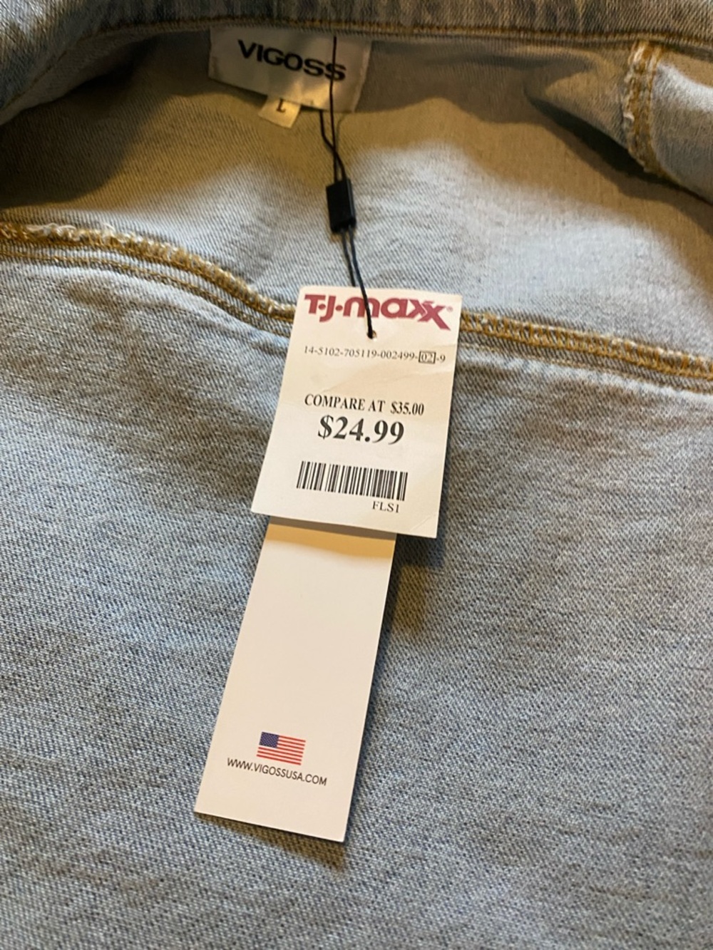 Vigoss Light Blue Denim Jacket with White Fringe - Picture 3 of 4